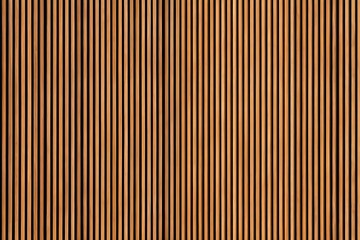 Obraz premium Closeup view of numerous light brown vertical wooden slats arranged in parallel lines against a black background creating a repeating linear pattern texture suitable for interior design projects