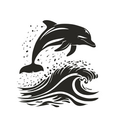 Obraz premium Stylized dolphin leaping from ocean wave