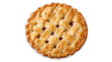 Isolated delicious lattice crust pie on transparent background with golden baked texture
