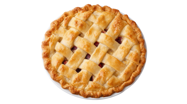 Isolated delicious lattice crust pie on transparent background with golden baked texture