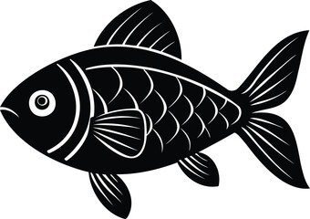 Simple black and white drawing of a cute cartoonish fish graphic
