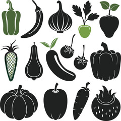 A vibrant collection of stylized vegetable illustrations, showcasing various common vegetables with a fresh and clean aesthetic