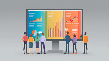 Obraz premium business data analytics design. people marketing team working. business finance investment concept. report graph dashboard infomation. flat vector illustration.