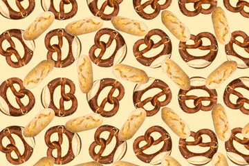 Pretzel Pattern isolated on yellow