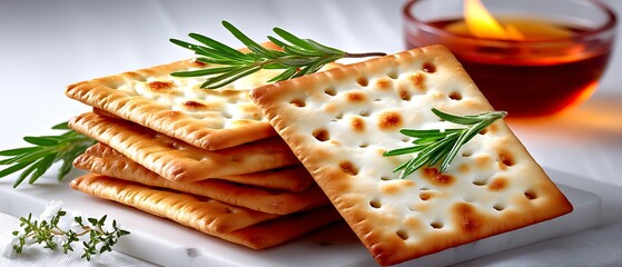 Stack of crispy crackers with herbs