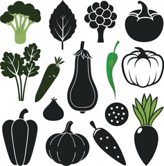A vibrant collection of stylized vegetable illustrations, showcasing various common vegetables with a fresh and clean aesthetic