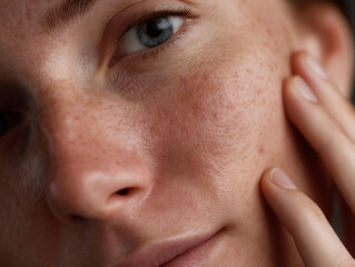 Imperfections on a woman's face.