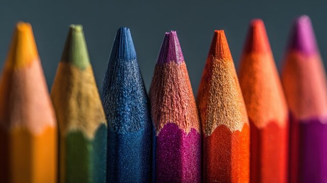 Close up view of colorful pencils vibrant hues and textures art supplies creativity concept