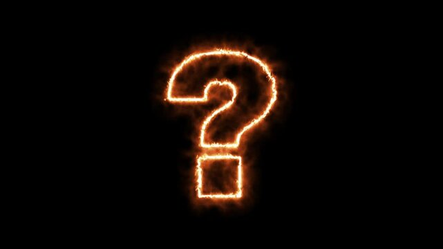 Glowing electric Question Mark, Neon Question Marks Animation Moving, Flaming symbol question mark in transparent background, with alpha channel
