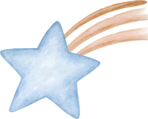 Watercolor blue star with trail for newborn boy on transparent background. © beyouenked