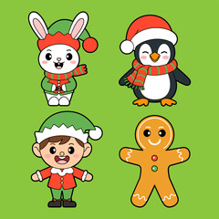 Fototapeta premium Christmas Holiday Cute Characters Vector Avatar Set - Festive Season Icons