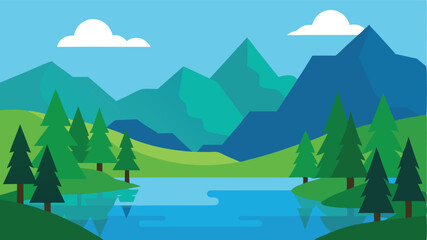 mountain landscape with forest lake 