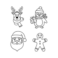 Naklejka premium Cute Christmas Holiday Characters Vector Illustration Set
