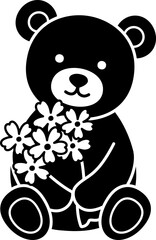 Cute little teddy bear holding bouquet silhouette vector. 
For celebrating Valentine's Day, wedding or birthday.
Valentine's Day icon element Isolated.