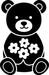 Cute little teddy bear holding bouquet silhouette vector. 
For celebrating Valentine's Day, wedding or birthday.
Valentine's Day icon element Isolated.