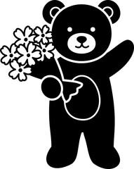 Cute little teddy bear holding bouquet silhouette vector. 
For celebrating Valentine's Day, wedding or birthday.
Valentine's Day icon element Isolated.