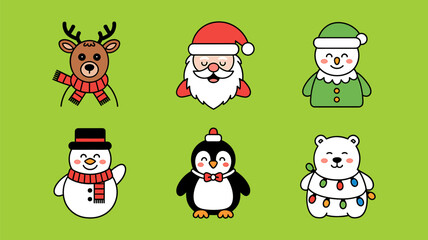 Fototapeta premium Christmas Holiday Cute Characters Avatar Set - Festive Season Icons