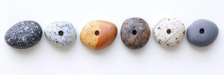 Obraz premium Row of speckled, smooth, stone-like beads with holes