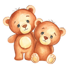 Cute Watercolor Teddy Bears Friends Illustration