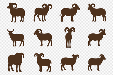 sheep silhouette set. sheep and lamb isolated farm animal silhouette icon vector collection.