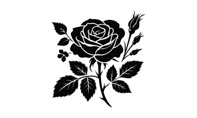 Silhouette Rose, Rose Silhouette Isolated on White Background