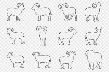 Minimalist Sheep  Outline Silhouette Set Vector Black Sheep Icons on White Background.