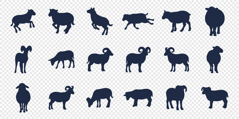 Obraz premium sheep silhouette set. sheep and lamb isolated farm animal silhouette icon vector collection.