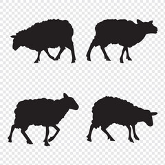 Set of Sheep Silhouettes – Vector Collection of Farm Sheep in Various Poses for Agriculture, Livestock, and Animal Design Projects.