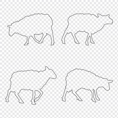 Minimalist Sheep  Outline Silhouette Set Vector Black Sheep Icons on White Background.