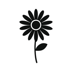 Daisy Flower Black Silhouette Vector Icon on White Background.