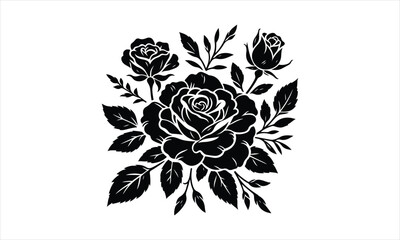 Silhouette Rose, Rose Silhouette Isolated on White Background