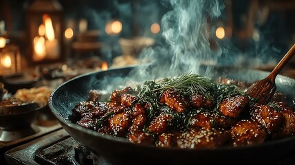 Delicious stir-fried dish with herbs and spices.