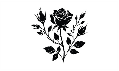 Silhouette Rose, Rose Silhouette Isolated on White Background