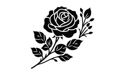 Silhouette Rose, Elegant Rose Silhouette Isolated on White Background