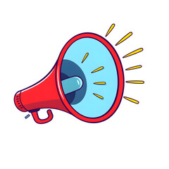Colorful cartoon illustration of a megaphone broadcasting loud sound waves for promotion