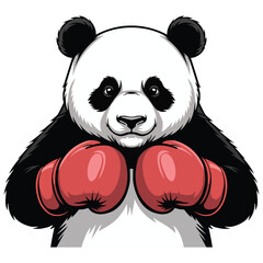 Vector illustration of animal panda in boxing gloves stands on white background. For use in sports clubs, martial arts schools
