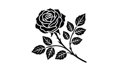 Silhouette Rose, Elegant Rose Silhouette Isolated on White Background