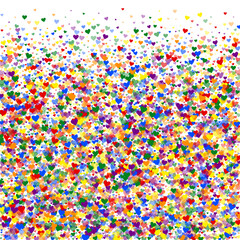 Rainbow colored scattered hearts. LGBT valentine