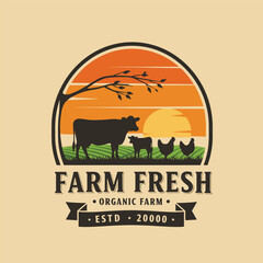 cattle, cow, angus, beef, dairy farm logo inspiration. livestock or farm design template. vector illustration vintage retro,emblem,sign,symbol © zi_zoup