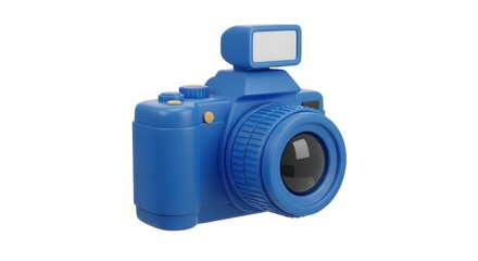 Blue Digital Camera with Flash on White Background - 3D Rendered Photography Equipment Icon