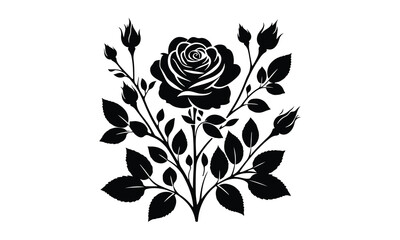 Silhouette Rose, Elegant Rose Silhouette Isolated on White Background