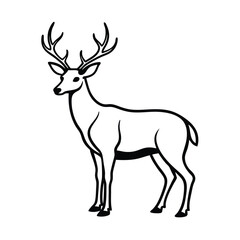 Black and white line art illustration of a deer