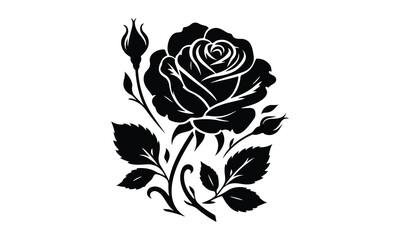 Silhouette Rose, Elegant Rose Silhouette Isolated on White Background