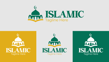 Naklejka premium Islamic mosque logo with worship icons
