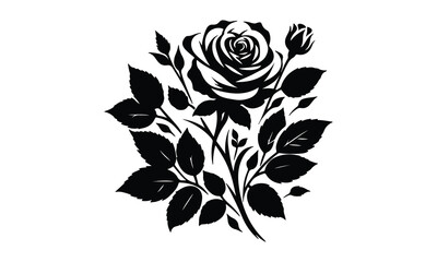 Silhouette Rose, Elegant Rose Silhouette Isolated on White Background