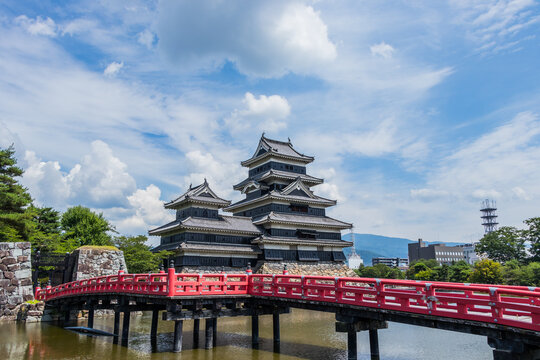 Matsumoto Castle at sunny day in summer Matsumoto City Nagano Prefecture Japan.