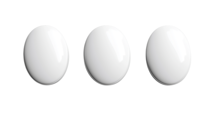 Three Smooth White Ovals  isolated on transparent background Ideal for Mockups or Design Elements