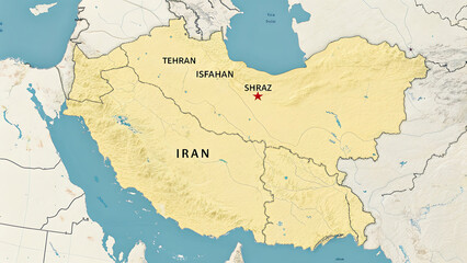 Obraz premium Simplified Pale Yellow Political Map of Iran Showing Tehran Isfahan and Shiraz Cities