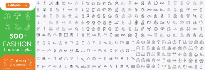 Set of line icons related to fashion, sewing, and clothing. Outline icon collection. clothes and cloth elements - minimal thin line web icon set. Outline editable icons collection. Dress,polo t-shirt