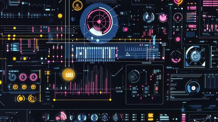 Futuristic digital interface with glowing colorful elements - Powered by Adobe